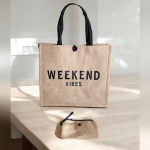 Fabric "Weekend Vibes" Tote Bag and Pouch
